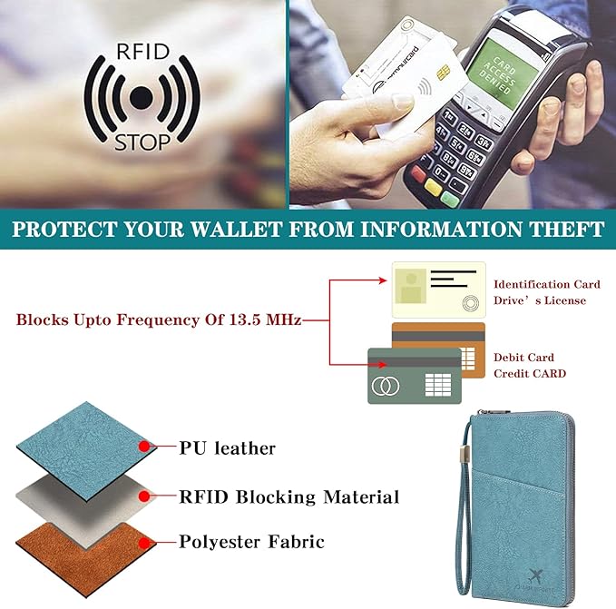 Family Passport Holder Wallet RFID Blocking Zippered Passport Wallet,Women and Men Travel Wallet Ladies Passport Cover