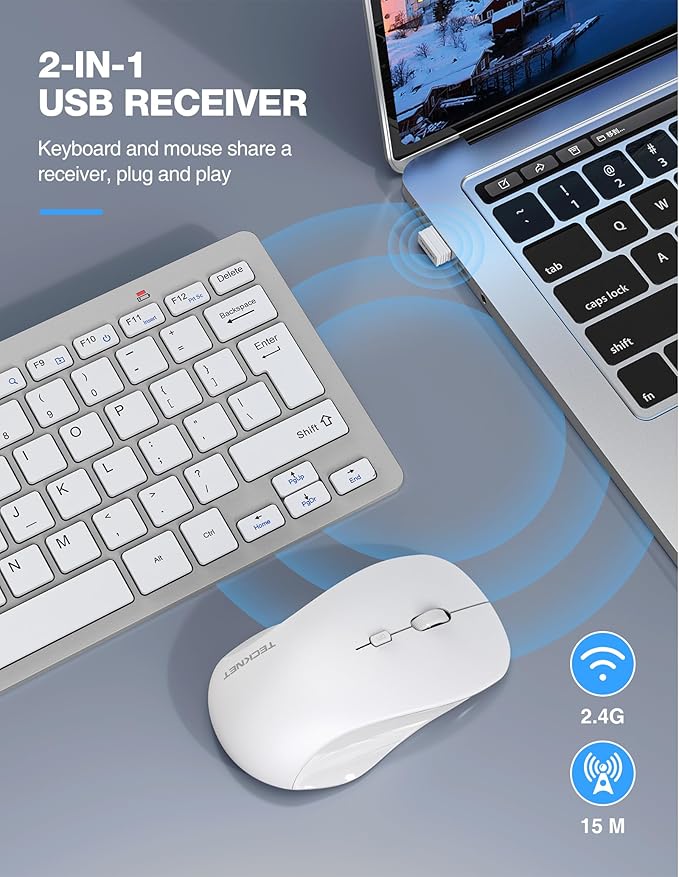 TECKNET Wireless Keyboard and Mouse Combo, Mini Cordless Computer Keyboard and Mouse Set 2.4GHz, Silent Adjustable 1600 DPI, Quiet Click, Lag-Free for Computer, Laptop, PC, Windows, Mac, Chrome OS(SS)