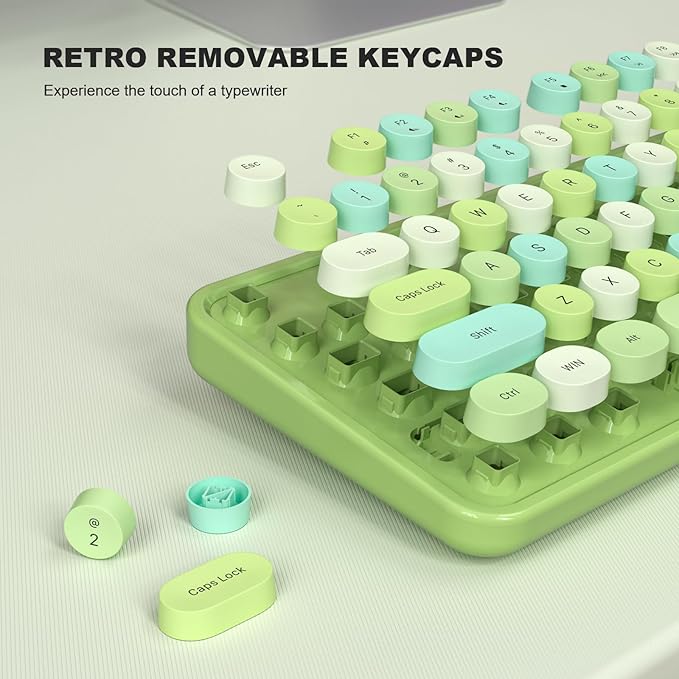 Colorful Computer Keyboards Wired, USB Plug and Play Full Size Typewriter Keyboard, Cute Aesthetic Keyboard with Foldable Stands for Windows PC Laptop (Green)