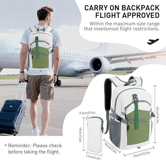 20L Lightweight Hiking Backpack for Men & Women – Small Travel Daypack with Phone Pocket – Durable & Compact for Hiking,Traveling,Camping,and Outdoor Adventure,White