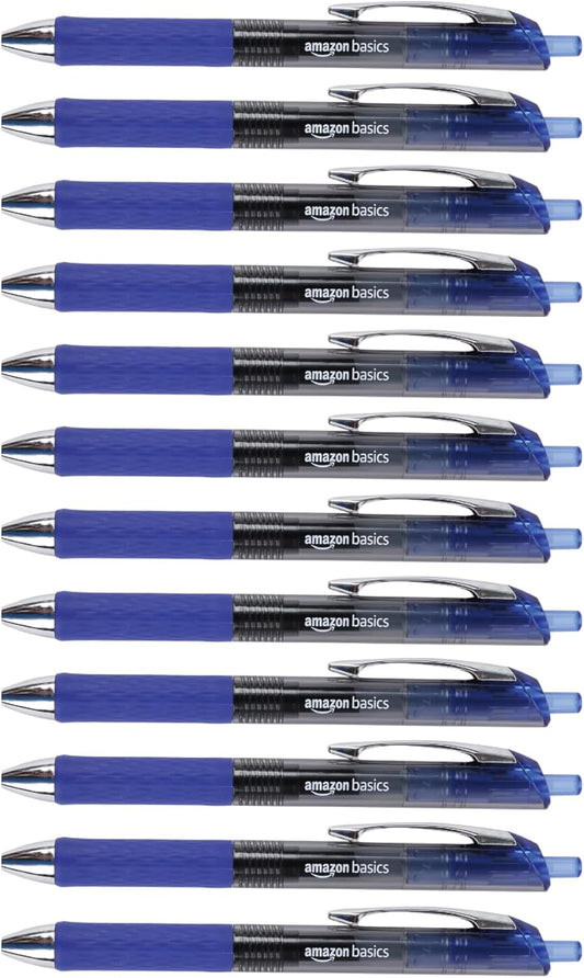 Amazon Basics Gel Pens Fine Point Smooth Writing Pens, Retractable, Blue, 0.7mm, 12 Pack