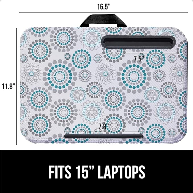 GORILLA GRIP Laptop Lap Desk with Phone Holder, Pillow Cushion Desks Fit Laptops up to 15.6", Tray Ledge Keep Computers in Place, Portable Travel Workstation Essentials for Home, Dorm, Spiral Pattern