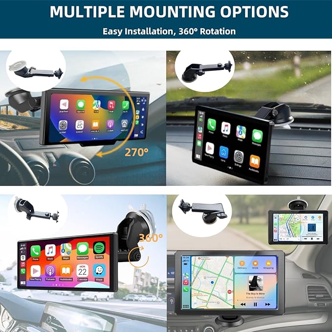 Carplay Screen Mount, Bendable Flexible Dashboard Suction Cup Bracket for 7Inch 9Inch 9.3 Inch 10.26 Inch Portable Car Play Windshield GPS Mount Phone Holder