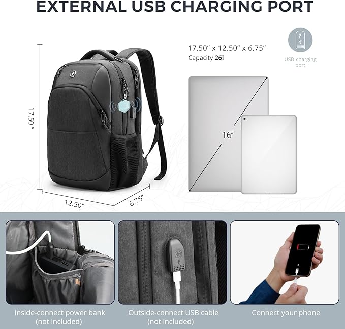 Swissdigital Design Business Laptop Backpack, College Laptops Backpack with USB Charging Port for Men and Women Fits 16 Inch Notebook, Grey | ANDWIL