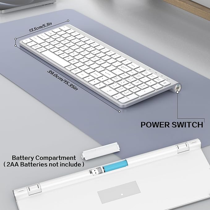 JOYACCESS Wireless Keyboard, Ergonomic,Dustproof,2.4G Slim and Compact Quiet Wireless Keyboard with Number Keypad for Windows, MacBook Pro/Air, Laptop, Desktop, PC-Sliver&White