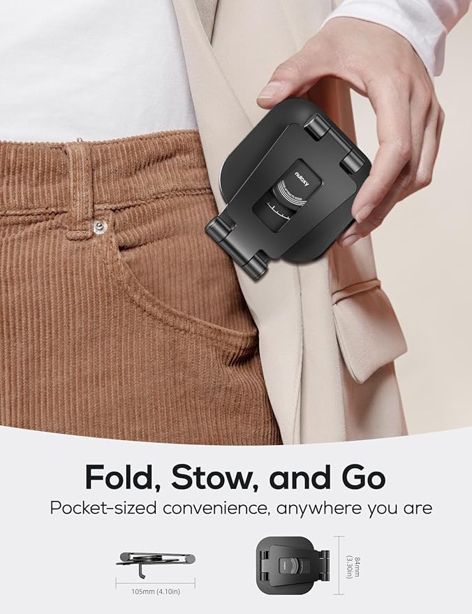 Nulaxy 2-Pack 360 Rotating Phone Stand, Fully Adjustable Foldable Phone Holder, Aluminum Desktop Cradle with Swivel Anti-Slip Base, Office Accessories for All Phones, Black & Rose Gold