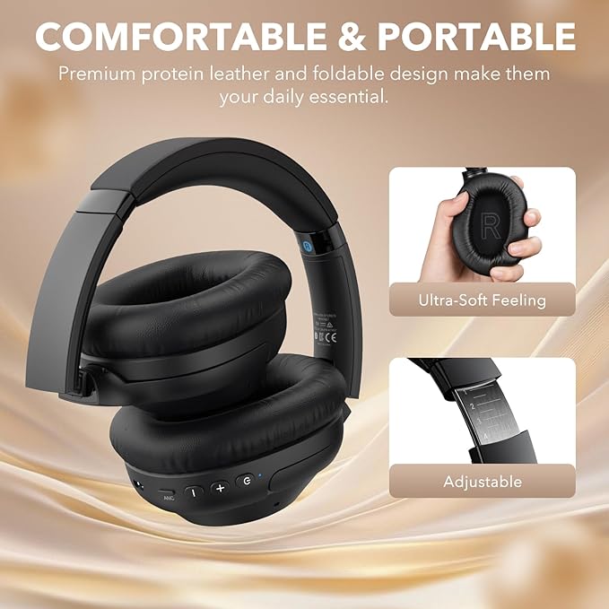 YMOO Bluetooth 5.3 Hybrid Active Noise Cancelling Headphones for Airplane Travel, Wired and Wireless ANC Headphones, 80H Playtime Over Ear Headphone, Low Latency Bluetooth Headset with Mic for Adults