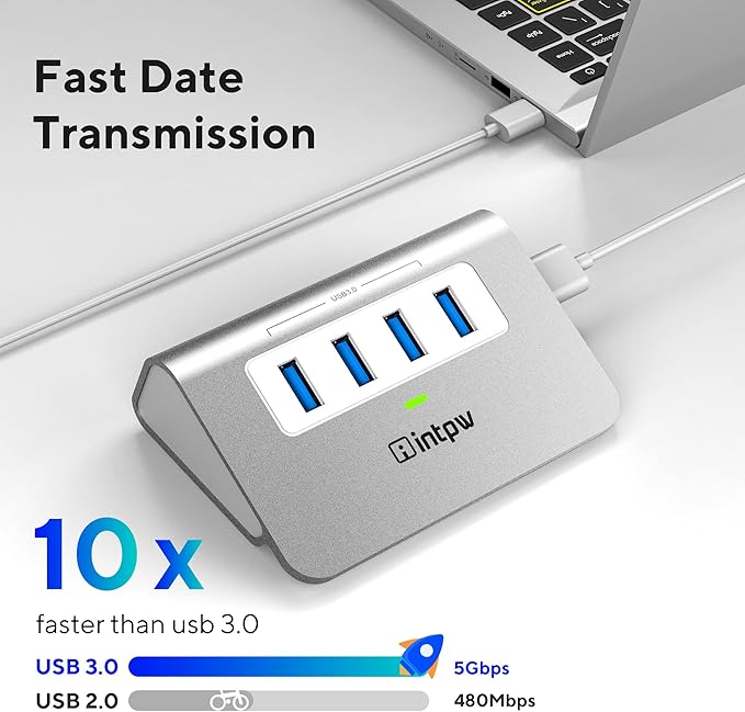 USB 3.0 Hub,Aluminum 4 Port USB Data Hub 3.0 Multi USB Port Expander Dongle USB Extension Multiport Adapter with 3.3ft Cable USB Splitter for Laptop, PC/Xbox/Flash Drive/Printer/Camera/Keyborad/Mouse