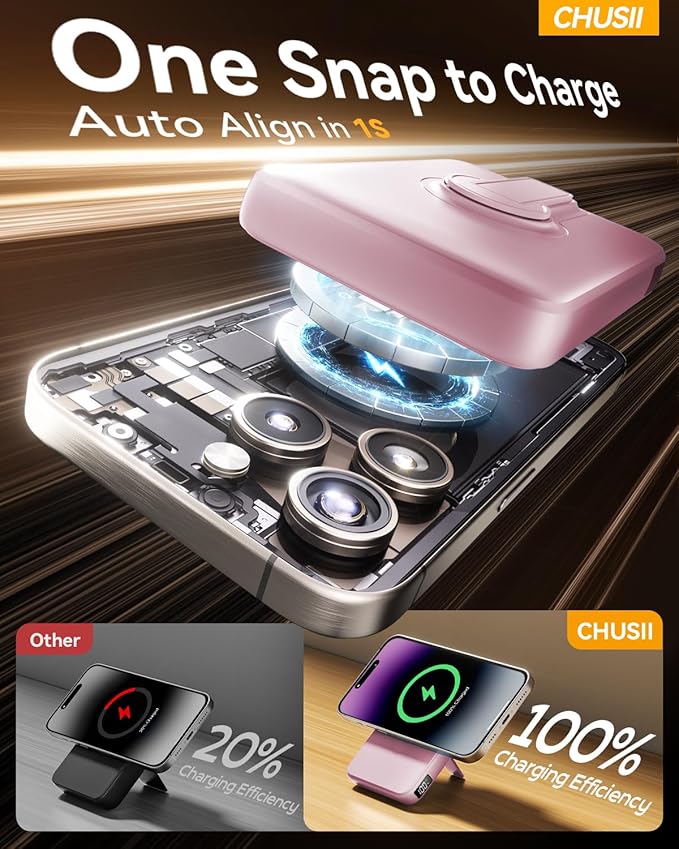 for Magsafe Portable Charger, 12000mAh Wireless Magnetic Power Bank with Stand and PD 20W Fast Charging, for Magsafe Battery Pack Compatible with iPhone 16/15/14/13/12 Series- Sakura