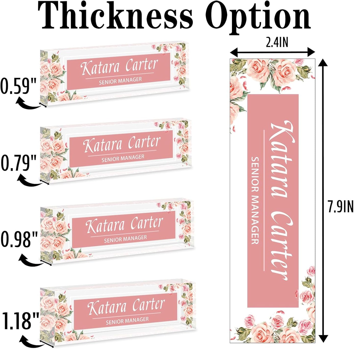 Name Plate for Desk Personalized, Acrylic Desk Decorations, Employee Appreciation Gifts, Custom Office Gifts for Coworkers, Boss, Teacher, Nurse (Rose)