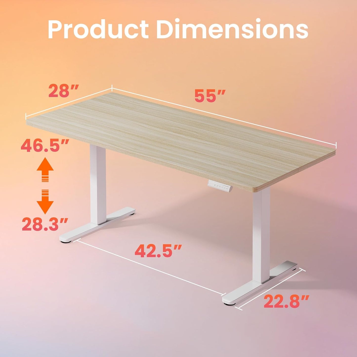 HUANUO 55 x 28 inch Electric Standing Desk Adjustable Height, 4 Memory Height Settings, Sit Stand Up Desk for Home Office & Computer Workstation, Light Walnut