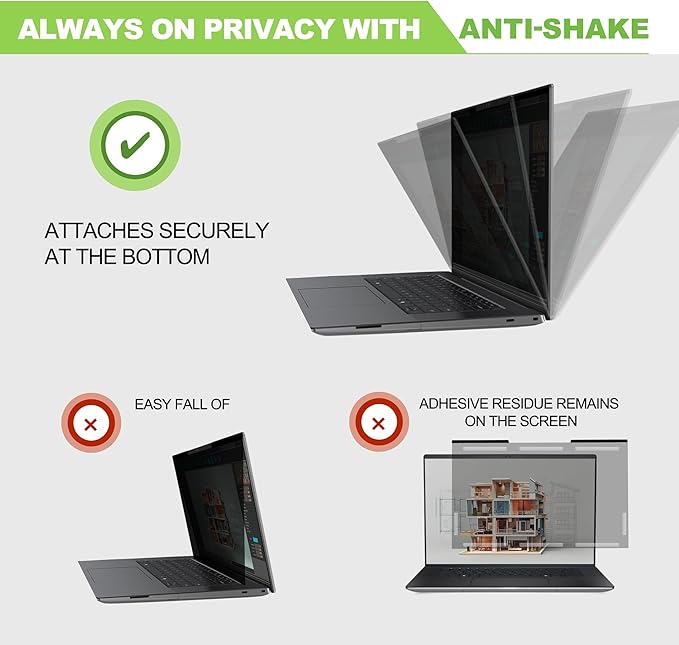 Magnetic Laptop Privacy Screen 15.6 inch for 16:9 Computer Monitor, Removable Anti-Glare Screen Privacy Shield, Screen Filter and Protector for Laptop (13 5/8" × 7 5/8"), Fits (FHD 1920 × 1080)