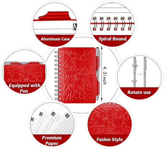 Zonon 2 Pcs Mini Password Book with Alphabetical Tabs Metal Password Keeper Book Portable Organizer Elegant Mandala Pattern Notebook with Pen, Spiral Bound for Information(Red, Rose Red)