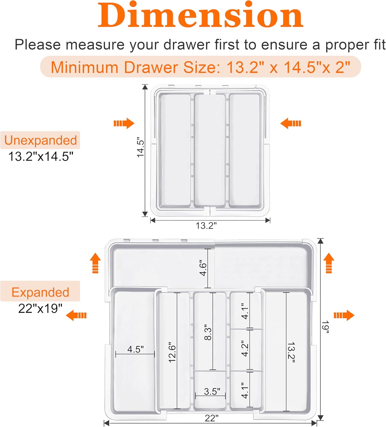 Large Utensil Drawer Organizer Expandable Silverware Organizer for Kitchen Drawer Adjustable Cooking Utensil Holder Cutlery Flatware Tray Spatula Tools Gadgets Storage Dividers Plastic White