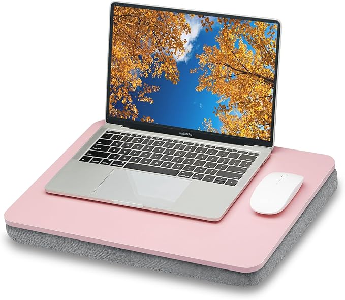 Lap Desk with Pillow Cushion, Portable Laptop Bed Desk, Fits up to 15.6 inch Laptop, Lap Stand for Bed & Couch & Carpet, Book Tablet/Drawing Board - Pink