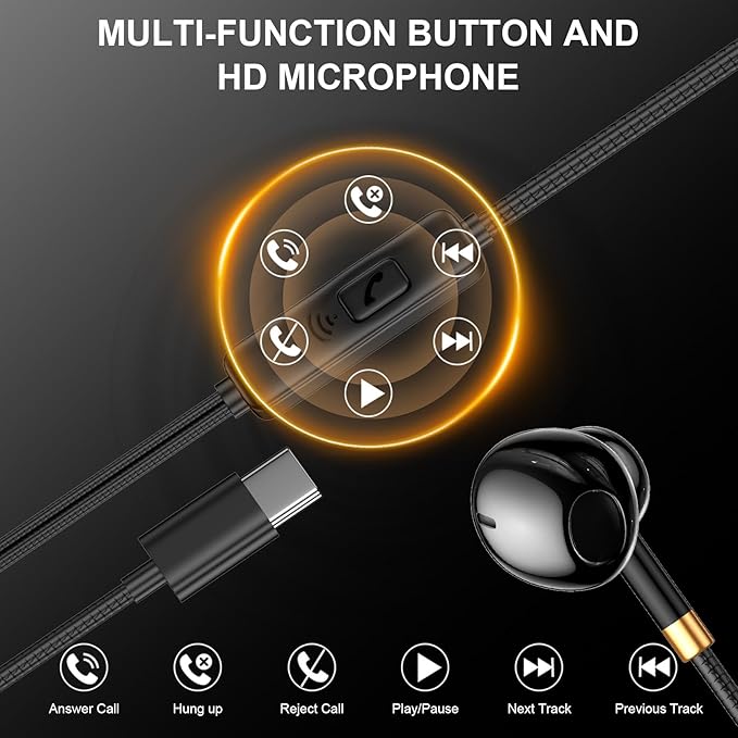 USB C Headphones Earbuds 3 Pack - USB C Earphones Noise Isolating, in-Ear Type C Ear Buds Wired with Microphone Heavy Bass Compatible with Phones, Android and Other Interfaces (Type C)