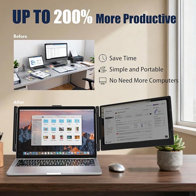 KEFEYA Laptop Screen Extender, 14" 1080P FHD IPS Laptop Monitor Extender for Home Office, Dual Travel Monitor for Laptops 13-17.3", USB-C HDMI Plug-Play for MacOS Windows PS Switch Xbox Phone Pad