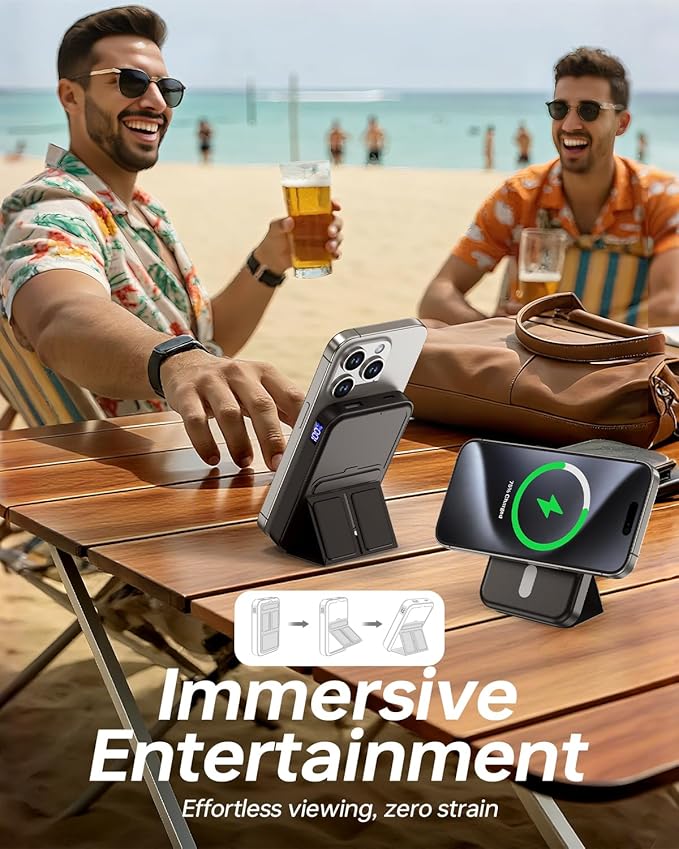 Wireless Power Bank, 10000mAh Foldable Magnetic Portable Charger, USB-C 20W Fast Charging for Magsafe Battery Pack, Compatible for iPhone 17/16/15/14 All Series