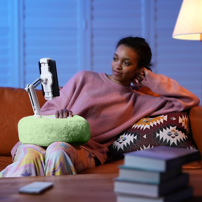 Kindle/Tablet Pillow Stand for Reading, Adjustable Tablet Stand Phone Holder for Bed with Detachable Sanck Bowl, Fits 4.7"-13" Kindle/Phones/Tablets/, Watch Videos, Stream Media, Green