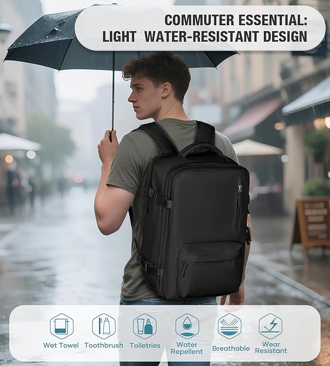 VECAVE Vacuum Backpack Travel with Pump for Women, Personal Item Carry on Backpacks Flight Approved for Men,Laptop Waterproof Work Compression bags Casual Daypack Black