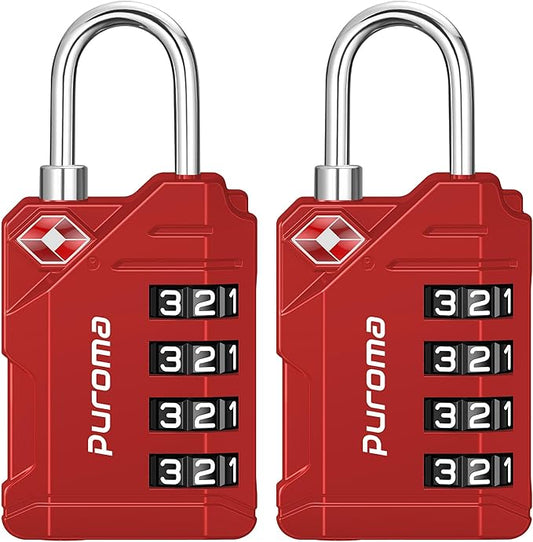 Puroma TSA Approved Luggage Locks, 2 Pack 4 Digit Resettable Travel Combination Code Lock with Zinc Alloy Body for Suitcase, Backpack, Laptop Bag, Gym Locker, Toolbox (Red)