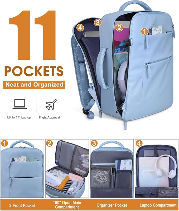 Capolo Travel Backpack for Women Men Waterproof Laptop Backpack Airlines Approved Carry On Backpack Bag Computer Bookbag for Business, Work, Traveling Fits 17 Inch Laptop(Blue)