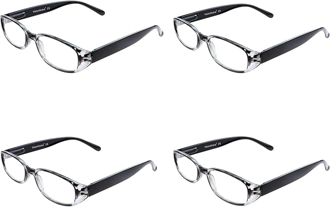 VisionGlobal 4 Pairs Reading Glasses with Spring Hinge, Blue Light Blocking Glasses for Women/Men (Black,+2.50 Magnification)