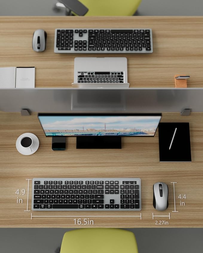 Wireless Keyboard Mouse Combo - 2.4Ghz Office Quiet Keyboard and Mouse Wireless - 104 Keys Full Size Ergonomic Keyboard for Laptop, Computer, PC, Notebook (Full Size Grey Black)