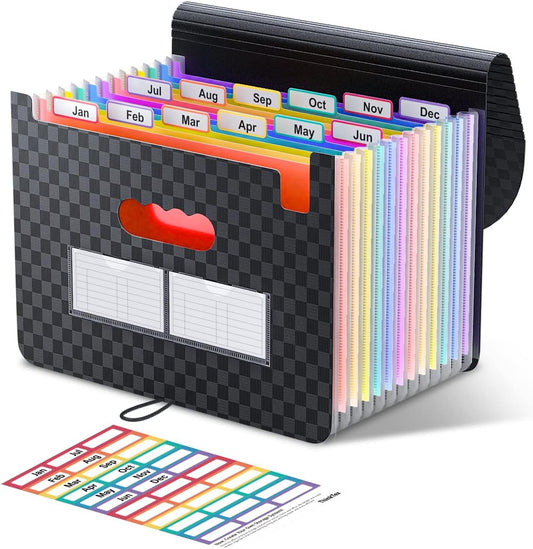 ThinkTex Accordion File Organizer, 12 - Pocket Expanding File Folders for Paper Receipts, Bills&Taxes Organizer, Portable Letter/A4 Size Document Holder for School, Office, Home with Colorful tabs