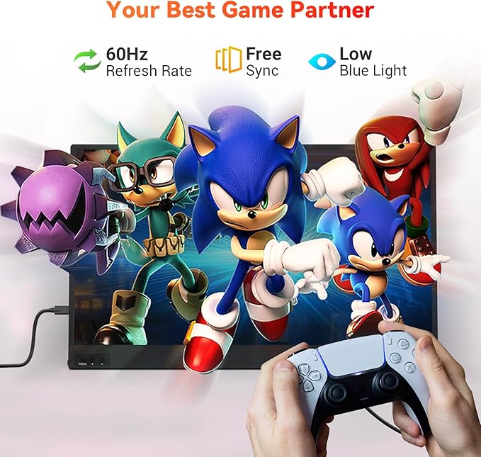 HotYeah Portable Monitor, 15.6-in 1080P FHD Laptop Monitor USB-C HDMI External Computer Display FreeSync IPS w/Kickstand, 2nd Screen for Laptop PC Mac Phone Tablet Switch PS5 Xbox