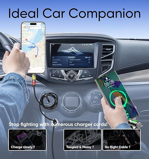 MAGIC JOHN 240W 4 in 1 Charging Cable, 6.6FT USB C to Lightning Cable [MFi Certified], Multi Chargers for All Devices, Chubby USB A/C to C/Lightning with Light for iPhone/MacBook/iPad/Samsung/Switch 2