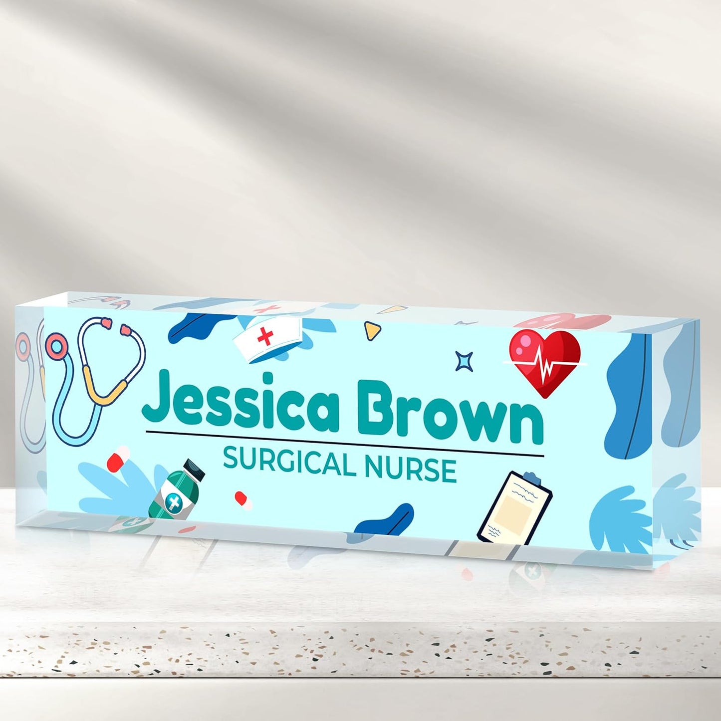 Personalized Name Plate for Desk -Nurse Day Gifts -Custom Name Plates for Woman -Acrylic Office Decor Appreciation Gifts for Nurse Practitioner Doctor(Pastel Blue)