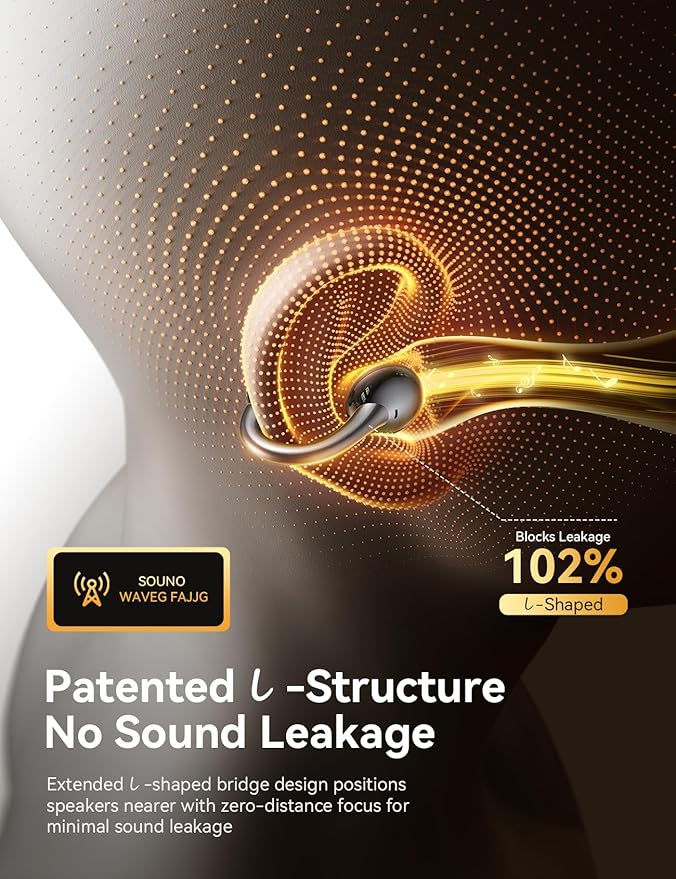 JOYROOM OE3 Clip-On Earbuds, Wireless Open Ear Earbuds Headphones with Auto L-R Recognition, Omni Tap Control, Immersive Sound, and Ultra-Light 4.9g Fit, Comfortable for Workouts and Daily Use（Black）