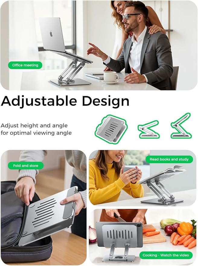 MAGIC JOHN Adjustable Laptop Stand for Desk, 360° Rotating Foldable Protable Laptop Riser Holder, Ergonomic Design Computer Notebook Stand Holder for MacBook Pro Air/Dell/HP 10-17.3"