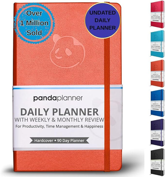 Panda Planner Classic A5 Daily Planner 2026 – Undated Quarterly Productivity Planner with Hourly Schedule, To Do List, Daily Journal, Goal Planner, Habit Tracker & Gratitude Organizer for Home/Office – Orange