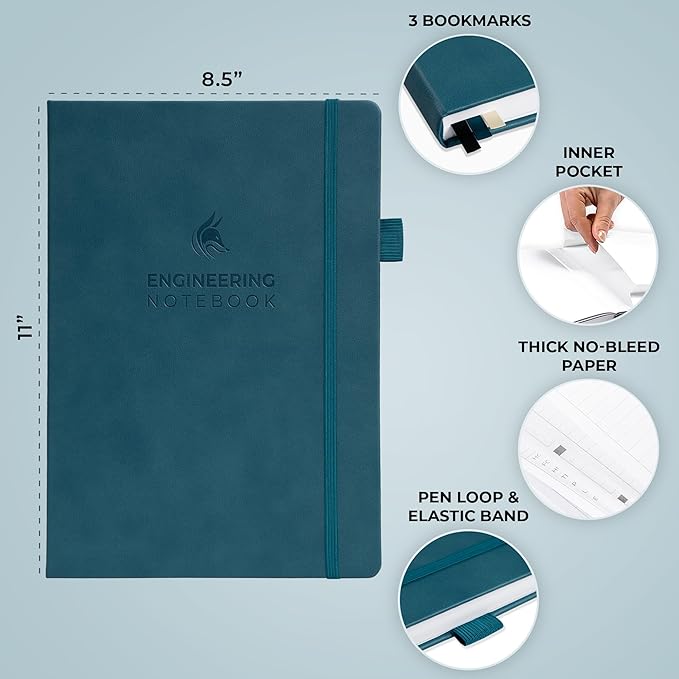Clever Fox Engineering Notebook – Hardcover Grid Notebook with Numbered Pages, Table of Contents – Patent, Lab & Invention Journal for Engineers & STEM (Dark Teal)