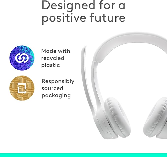 Logitech Zone 300 Wireless Bluetooth Headset with Noise-Canceling Microphone, Compatible with Windows, Mac, Chrome, Linux, iOS, iPadOS, Android – Off-White