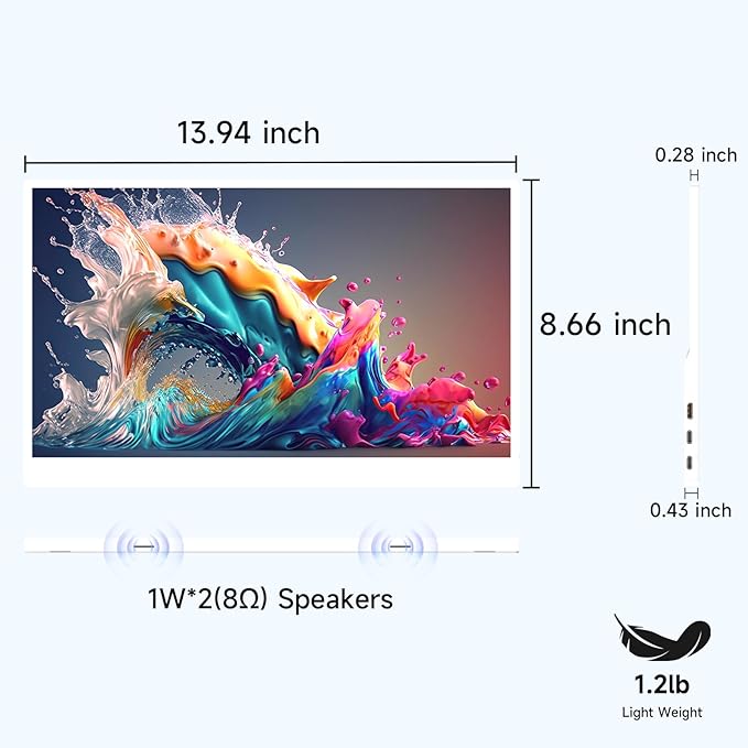 QAF 15.6 Inch Portable Monitor for Laptop, FHD 1080P USB-C HDMI 100% sRGB HDR IPS Display, Ultra-Thin Travel Second Screen Compatible with Laptop Mac PC Phone PS5 Xbo Switch, Built-in Speakers (White)