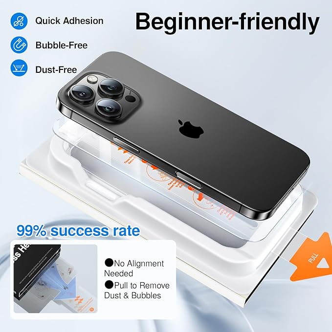 SMARTDEVIL 3 Pack Screen Protector for iPhone 15, Bubble-and-Dust-Free Box, HD Tempered Glass, Military Grade Shatterproof & Ultra Durable, Easy Installation