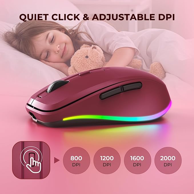 PEIOUS Wireless Mouse Jiggler - LED Wireless Mice with Build-in Mouse Mover, Rechargeable Moving Mouse for Laptop with Undetectable Random Movement Keeps Computers Awake - Red
