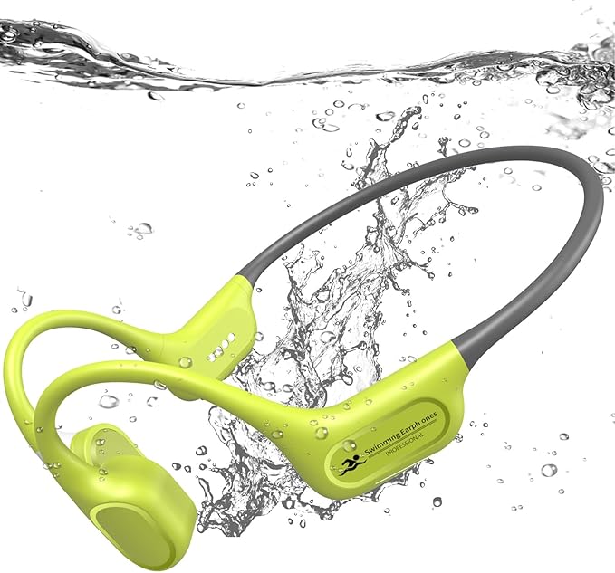 Bone Conduction Bluetooth Headphones-SurfAudio, IP68 Waterproof Swimming Headphones with 32GB MP3 Player, Lightweight Open Ear Design for Swimming/Surfing/Marathon/Cycling(Neon)