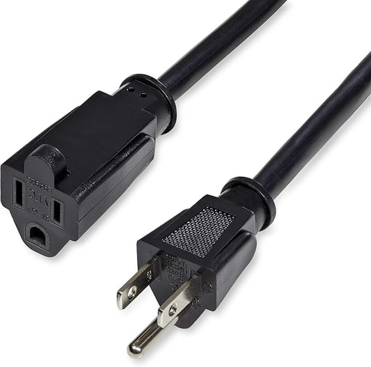 StarTech.com 6ft (2m) Power Extension Cord, NEMA 5-15R to NEMA 5-15P Black Extension Cord, 13A 125V, 16AWG, Outlet Extension Power Cable, AC Power Cord - UL Listed (PAC1016)