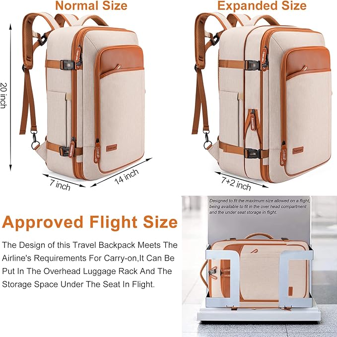 Travel Laptop Backpack,42L Carry on Luggage, Flight Approved Expandable Backpack,Business Anti Theft Weekender Bags for Women Men, Water Resistant Expandable Backpacks With 4 Packing Cubes