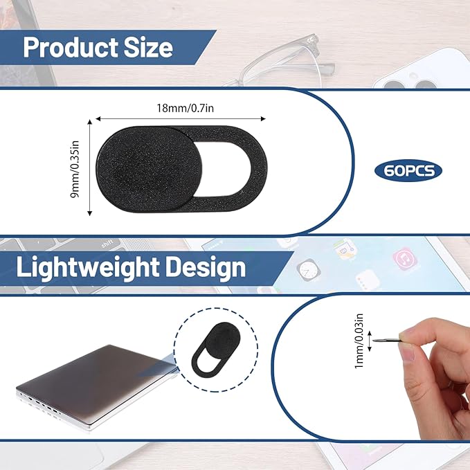 60 Pcs Webcam Cover Slide Universal Ultra Thin Laptop Camera Cover Slide Web Camera Covers Blocker Slider Protect Your Visual Privacy Cell Phone Accessories for Laptop Computer (Black)