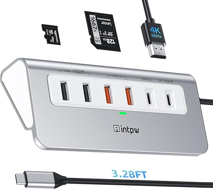 USB C Hub 10Gbps, 9-in-1 USB 3.2 Hub with 4K@60Hz HDMI, Type-C 3.2, 2 USB-A 3.2, 2 USB-A 2.0, PD 100W, SD/TF Slot, 3.28FT Aluminum USB Hub for PC, iPhone 16/15 Series, MacBook Air/Pro and More