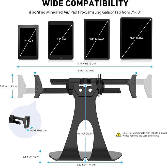 AboveTEK Anti-Theft iPad Kiosk Stand, 360° Swivel POS Tablet Mount with Security Cable & Key, Fits 7–13-inch iPad & Samsung Galaxy Tab, Perfect for Retail & Business