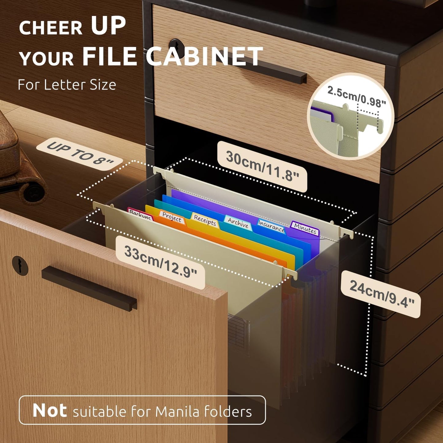 ThinkTex Plastic Expanding Hanging File Folders, 7 Innovative 1.2" Accordion Pockets, Large Capacity, Multi-Color Tabs, Letter Size for Filing Cabinet - Yellow