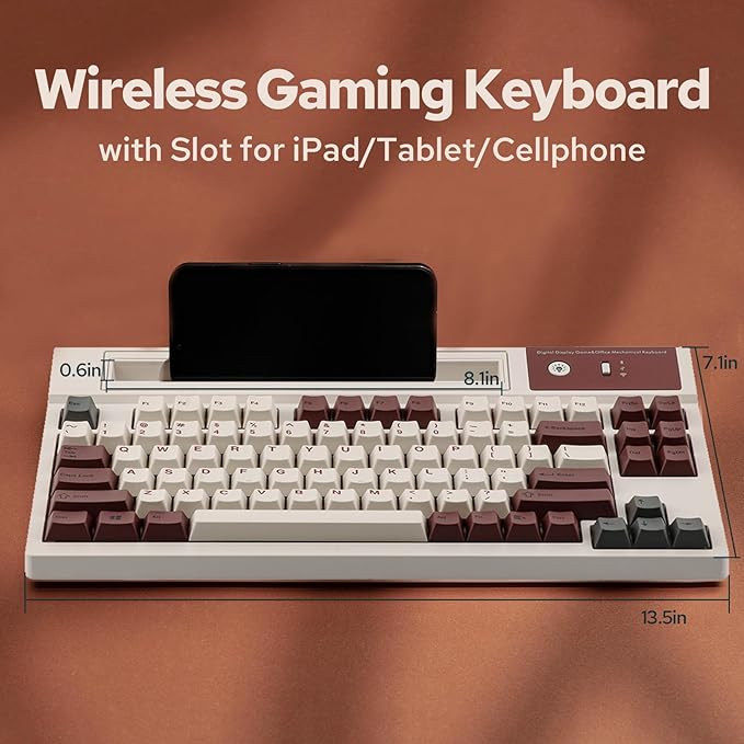 EPOMAKER DynaTab75 Wireless Gaming Keyboard with Slot for iPad Tablet, Hot-swap Gasket Mechanical Keyboard, 2.4G/USB-C/BT5.0 Creamy Keyboard, RGB, Fast Charge (Retro Red, Wisteria Linear)