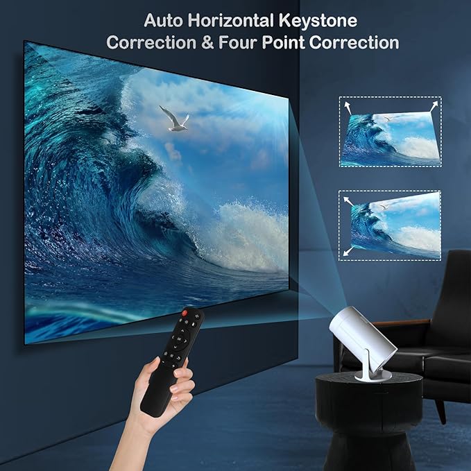 Mini Projector with WiFi and Bluetooth, 4K Support JAOKPO Outdoor Portable Movie Projector Built-in Android 11 system Auto Keystone Home Smart Projector for Phone/TV Stick/Laptop
