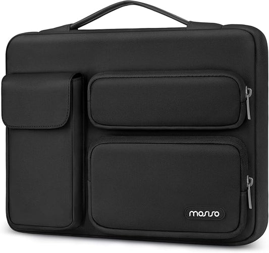 MOSISO 360 Protective Laptop Case 15 inch, Laptop Sleeve Compatible with MacBook Air 15 M4 A3241 M3 A3114 M2 A2941 2025-2023, Dell XPS 15,Side Open Bag with 2 Raised&1 Flapover Pockets, Black